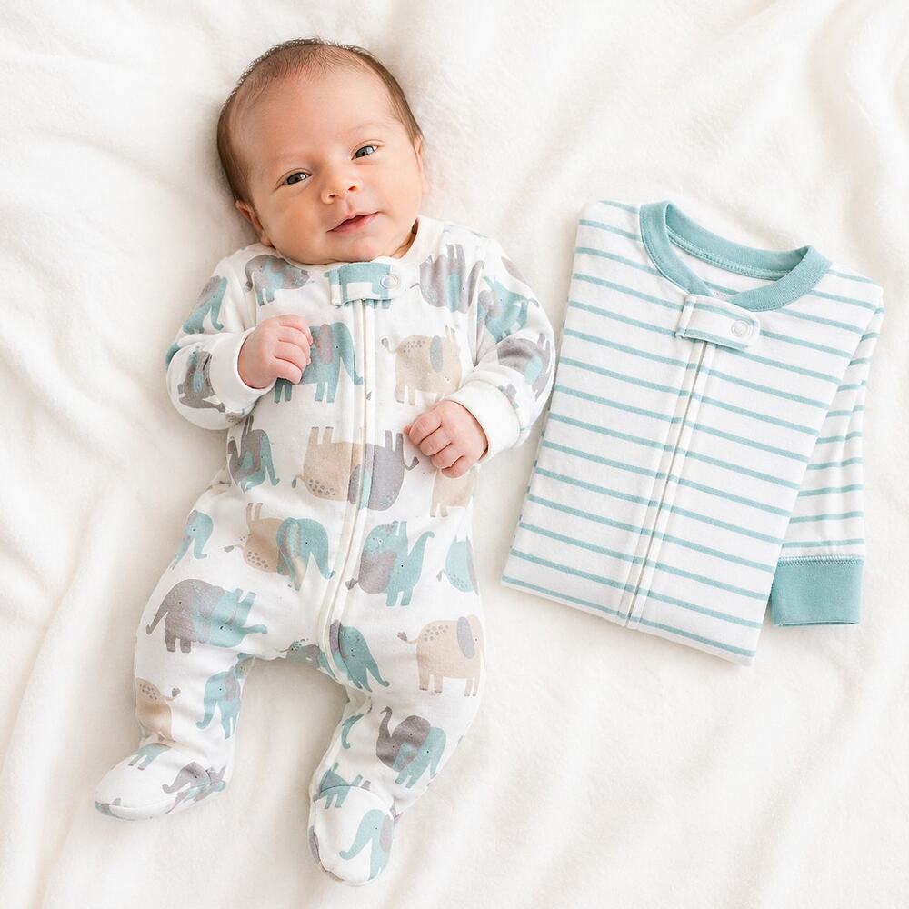 Carter’s Preemie 2-Pack Footed Sleepers Elephant Print Blue NWT